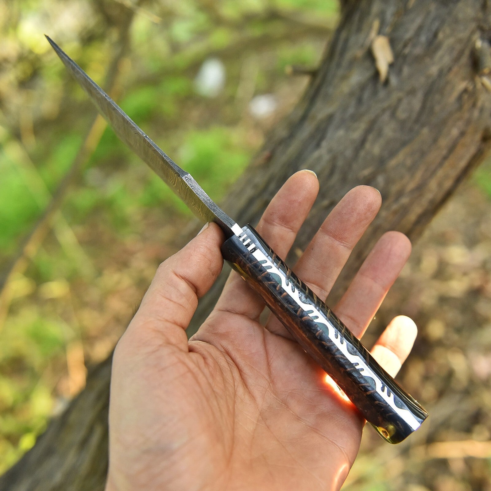 Damascus Steel Tanto Camping Knife | Pine Cone Handle || DRSKNIVES HUB
