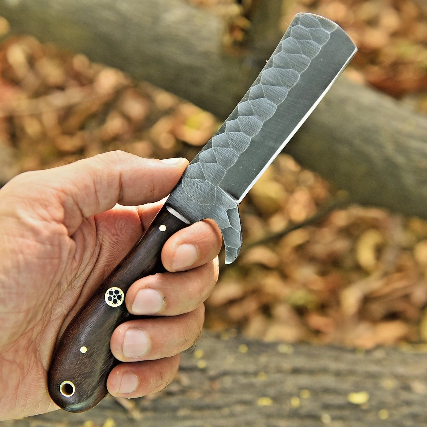 Custom Hand Forged High Carbon Steel Bull Cutter Knife – Wood Handle with Leather Sheath