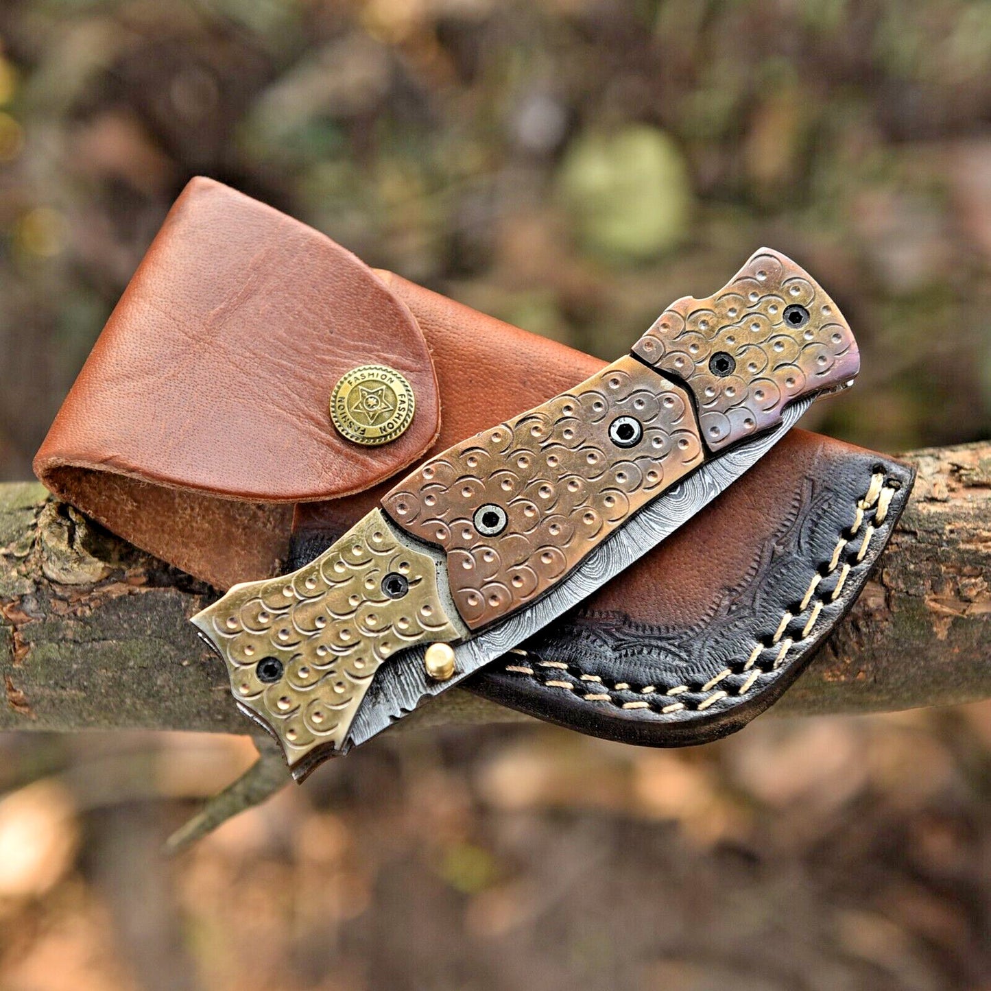 Custom Handmade Forged Damascus Steel Folding Pocket Knife – Survival EDC with Leather Sheath | DRSKNIVES HUB