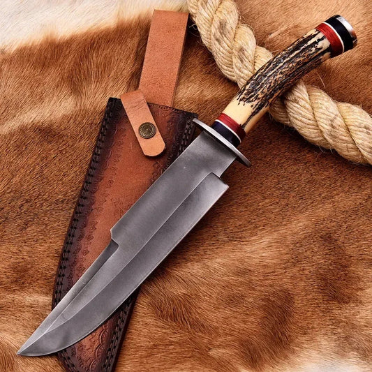 Handmade 14″ Stag Horn Bowie Knife – J2 Steel Hunting Blade | DRSKNIVES HUB