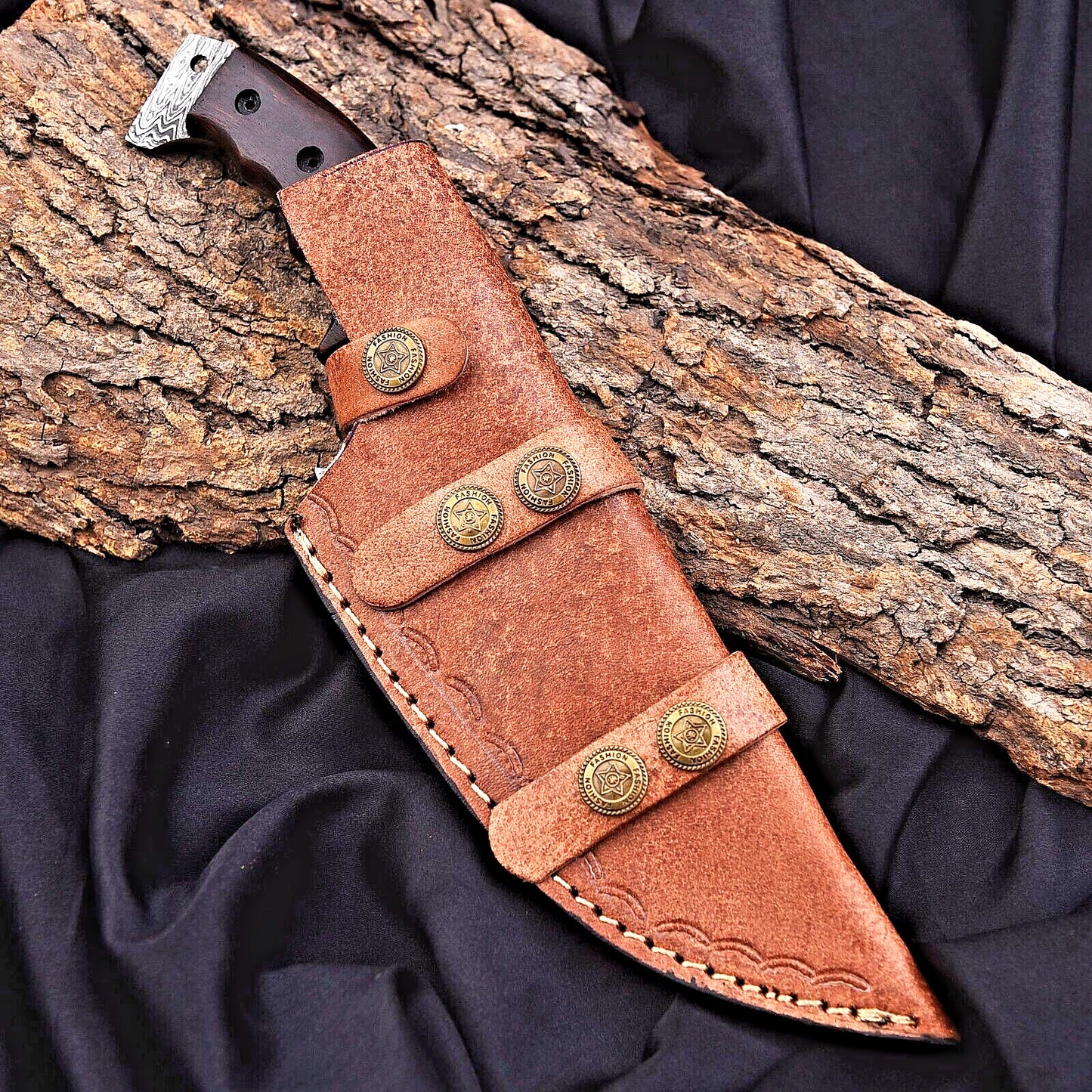 Custom Hand Forged Damascus Steel Hunting Tracker Knife with Sheath