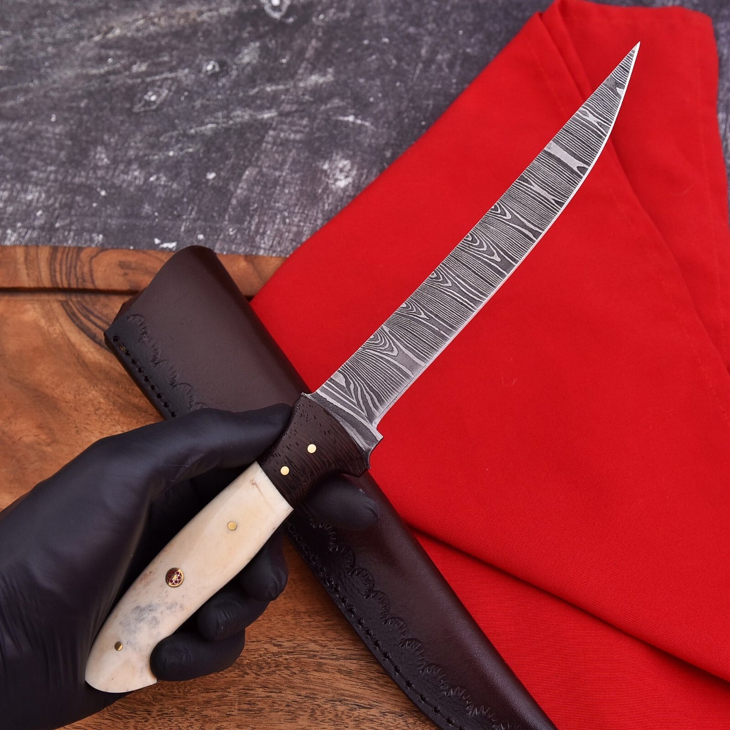 Custom Hand-Forged Damascus Steel Fillet Knife for Hunting, Fishing, and Culinary Use