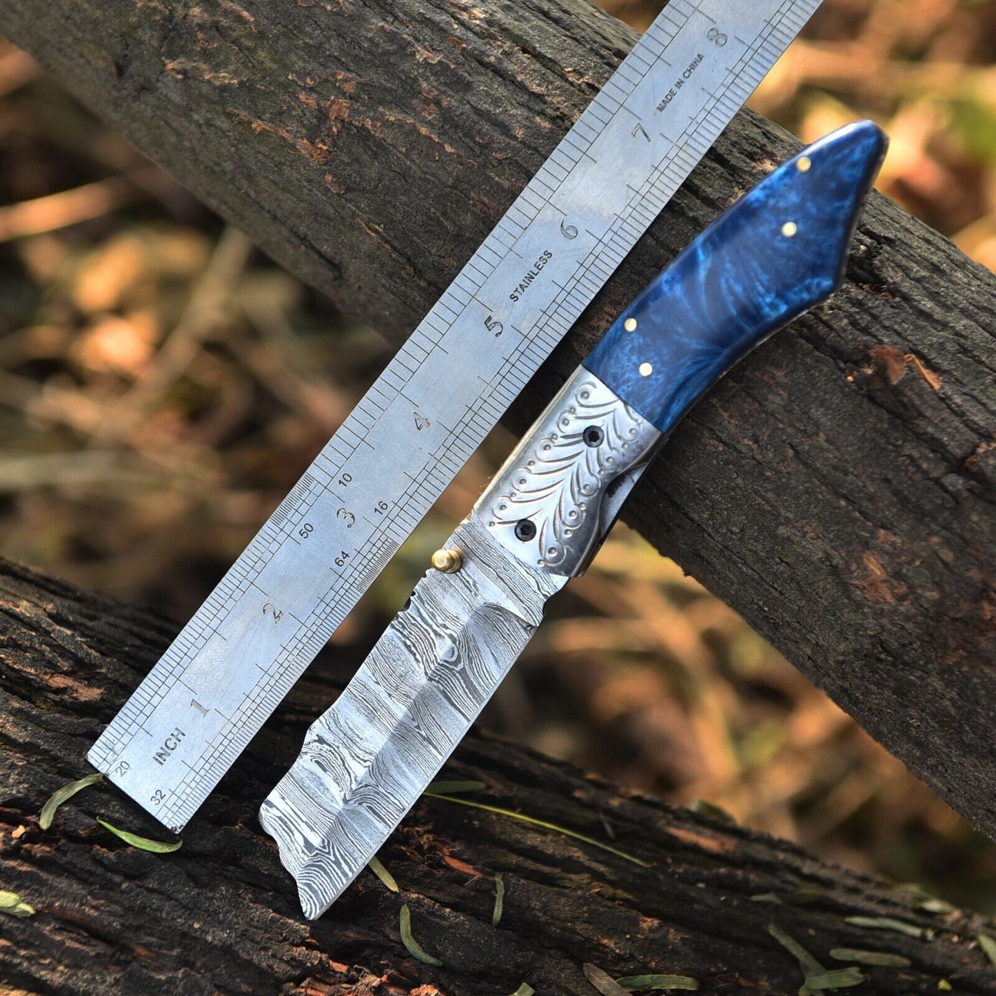 Handmade Damascus Steel Folding Pocket Knife – Twist Pattern Blade with Risen Handle & Sheath | DRSKNIVES HUB