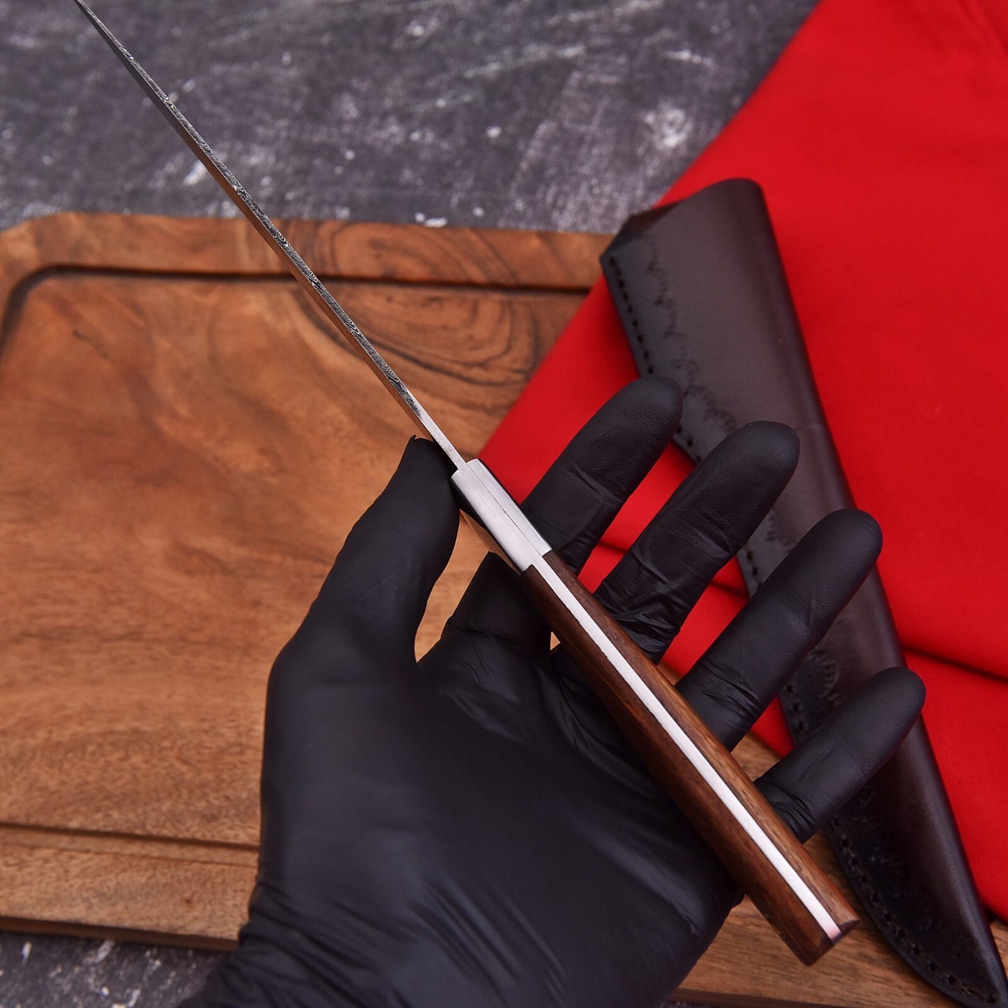 Custom Hand Forged  Damascus Steel  11.8" Fillet Knife Hunting Fishing Rosewood Handle With Leather Sheath Cover