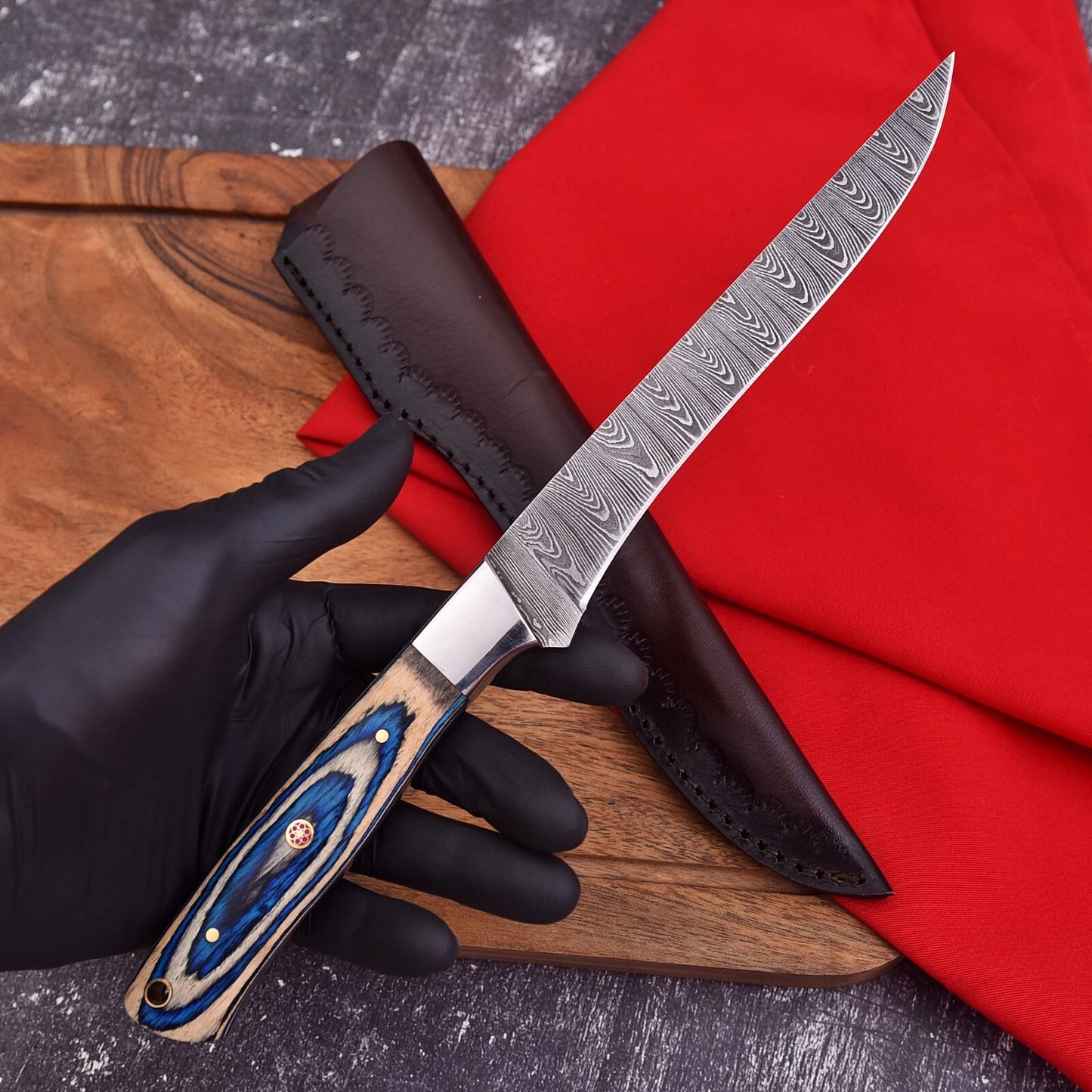 Custom Hand-Forged Damascus Steel Fillet Knife – Ideal for Hunting, Fishing, and Culinary Use