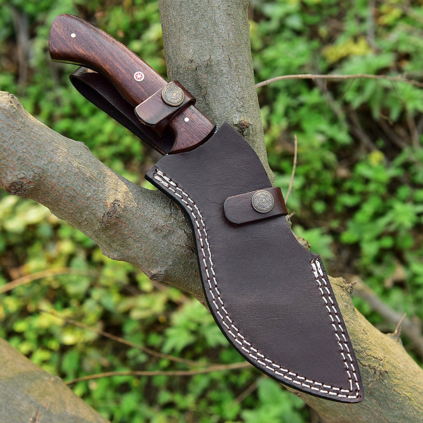 Damascus Steel Kukri Knife | EDC Knife | Rosewood Handle | | DRSKNIVES HUB