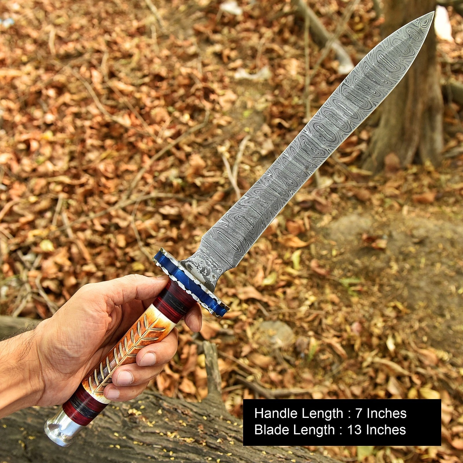 Damascus Steel Arming Knight Sword W Leather Sheath - DRS KNIVES HUB