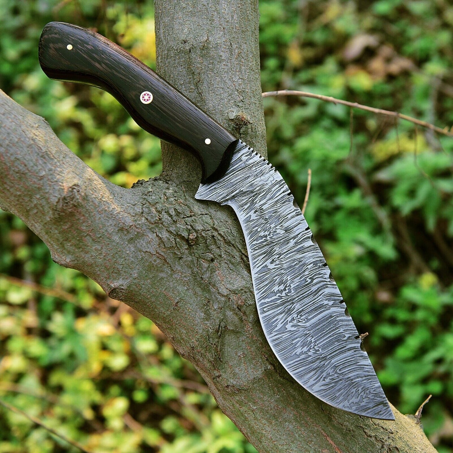 11" Custom Handmade Damascus Steel Kukri Knife with Leather Sheath