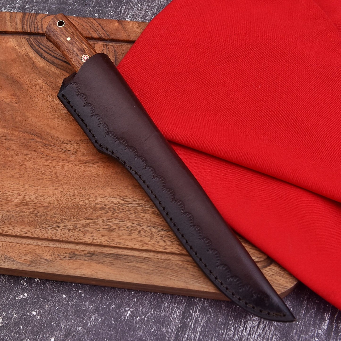 Custom Hand Forged  Damascus Steel  11.8" Fillet Knife Hunting Fishing Rosewood Handle With Leather Sheath Cover