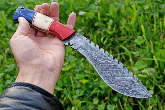 Custom Hand-Forged 512-Layer Damascus Steel Hunting Kukri Knife – 12″ with Bone Handle | DRSKNIVES HUB