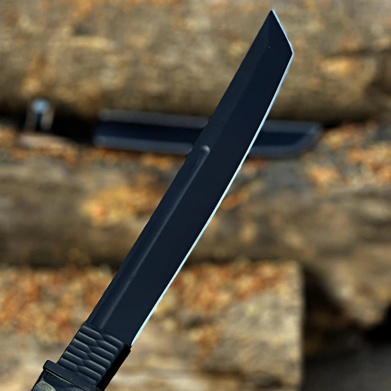 Hand-Forged Carbon Steel Tanto Knife – Black Tactical Survival Blade with Leather Sheath | DRSKNIVES HUB 