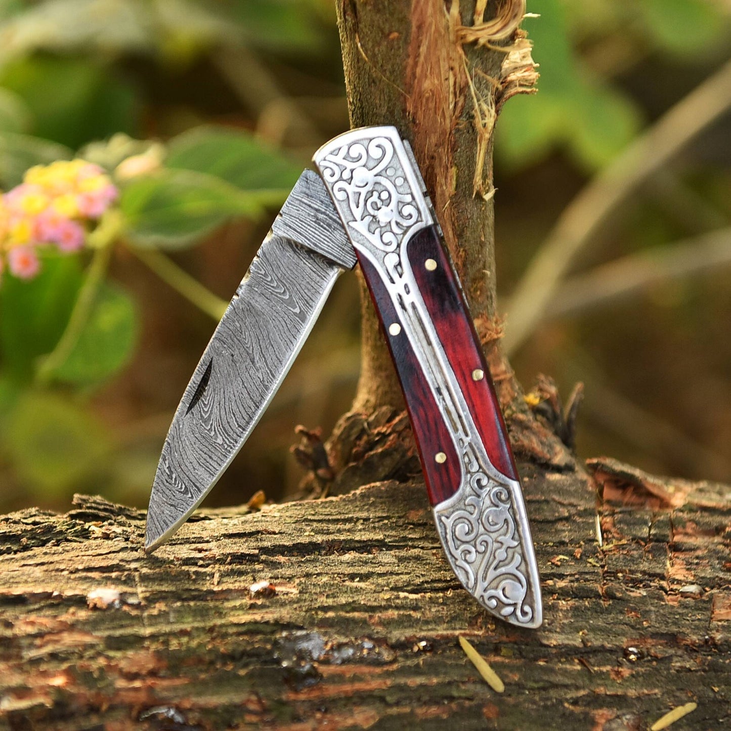 Handmade Damascus Steel Folding Pocket Knife – Skinning, Hunting & Survival EDC | DRSKNIVES HUB