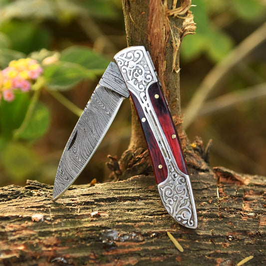 Handmade Damascus Steel Folding Pocket Knife – Skinning, Hunting & Survival EDC | DRSKNIVES HUB