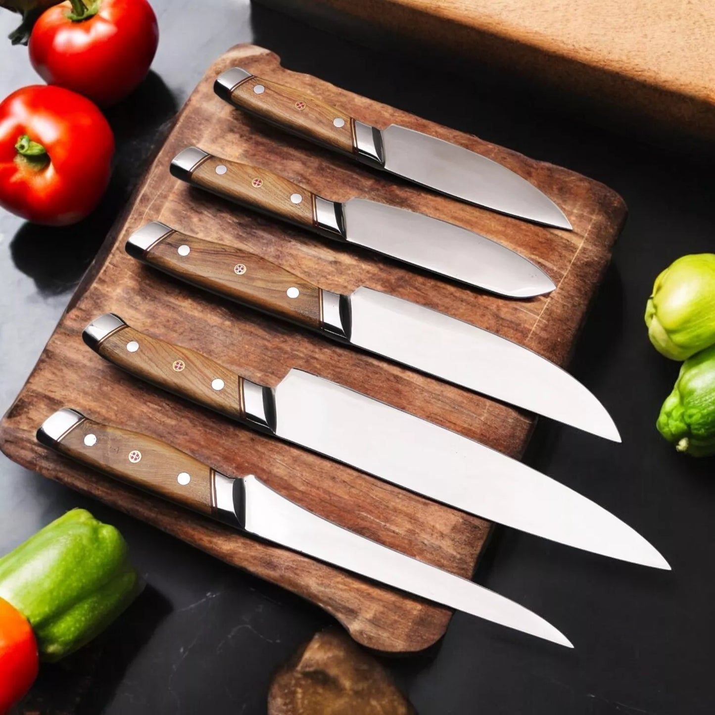 FULL TANG HANMADE STAINLESS STEEL KITCHEN KNIFE SET 5PCS SET || DRS KNIVES HUB
