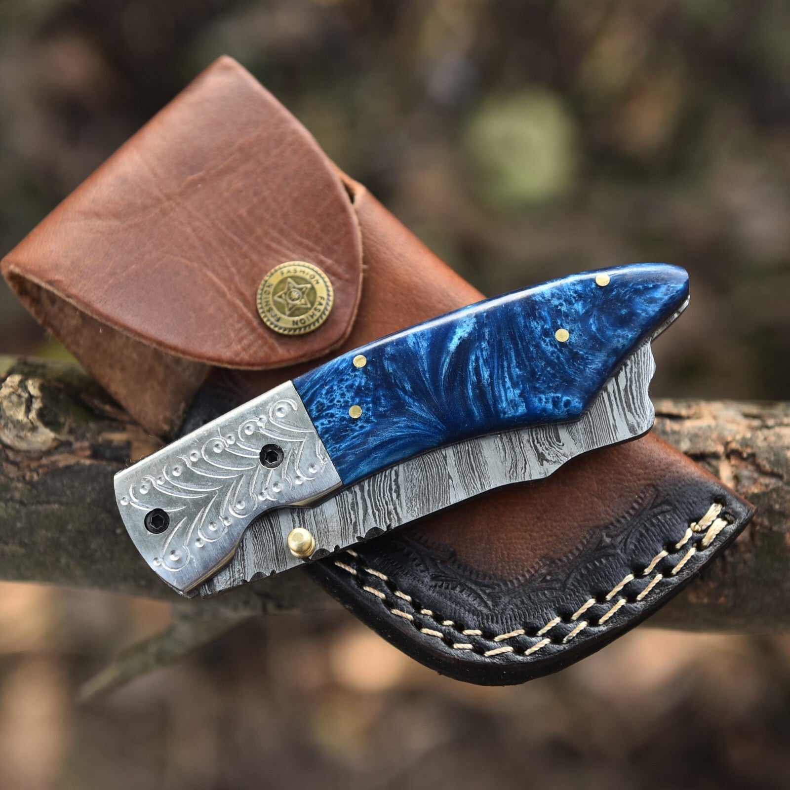 Handmade Damascus Steel Folding Pocket Knife – Twist Pattern Blade with Risen Handle & Sheath | DRSKNIVES HUB