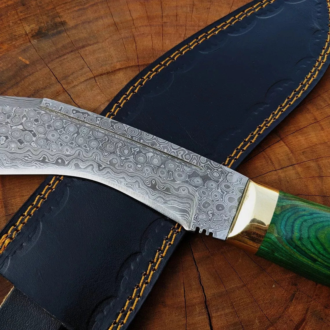 Damascus Steel Rain Drop Pattern Full Tang Machete Hunting Camping Knife with Leather Sheath kukri knife