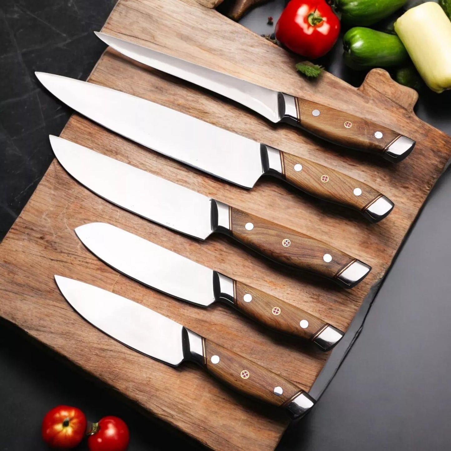 FULL TANG HANMADE STAINLESS STEEL KITCHEN KNIFE SET 5PCS SET || DRS KNIVES HUB