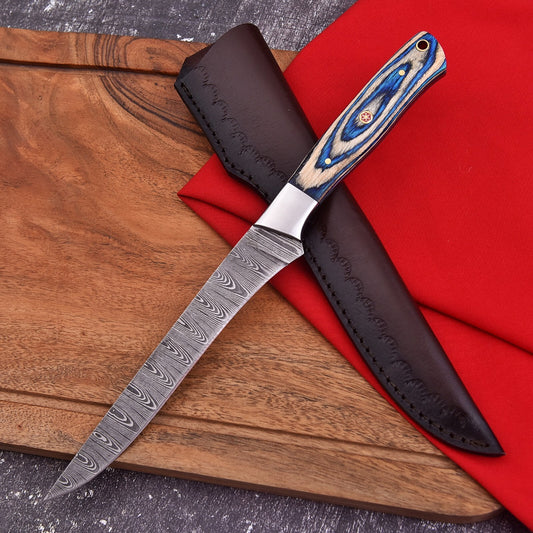 Custom Hand-Forged Damascus Steel Fillet Knife – Ideal for Hunting, Fishing, and Culinary Use