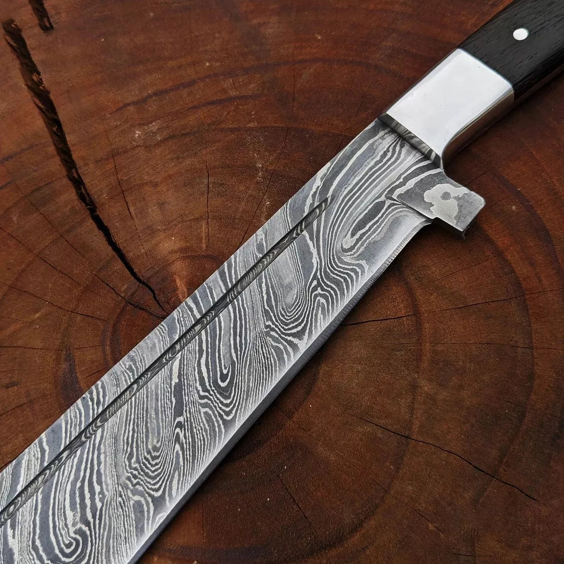 Custom Handmade Damascus Steel Machete Bowie Full Tang Fix Blade Knife W/Sheath