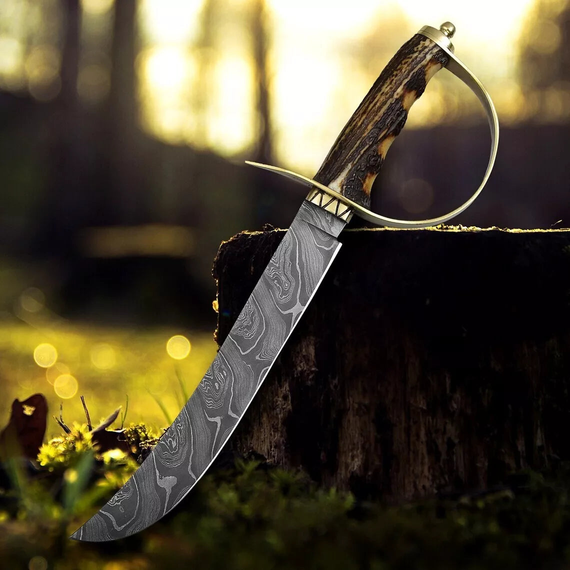 Damascus Steel Bowie Knife, Damascus Tactical Bowie Gift For him D-Guard Damascus Knife