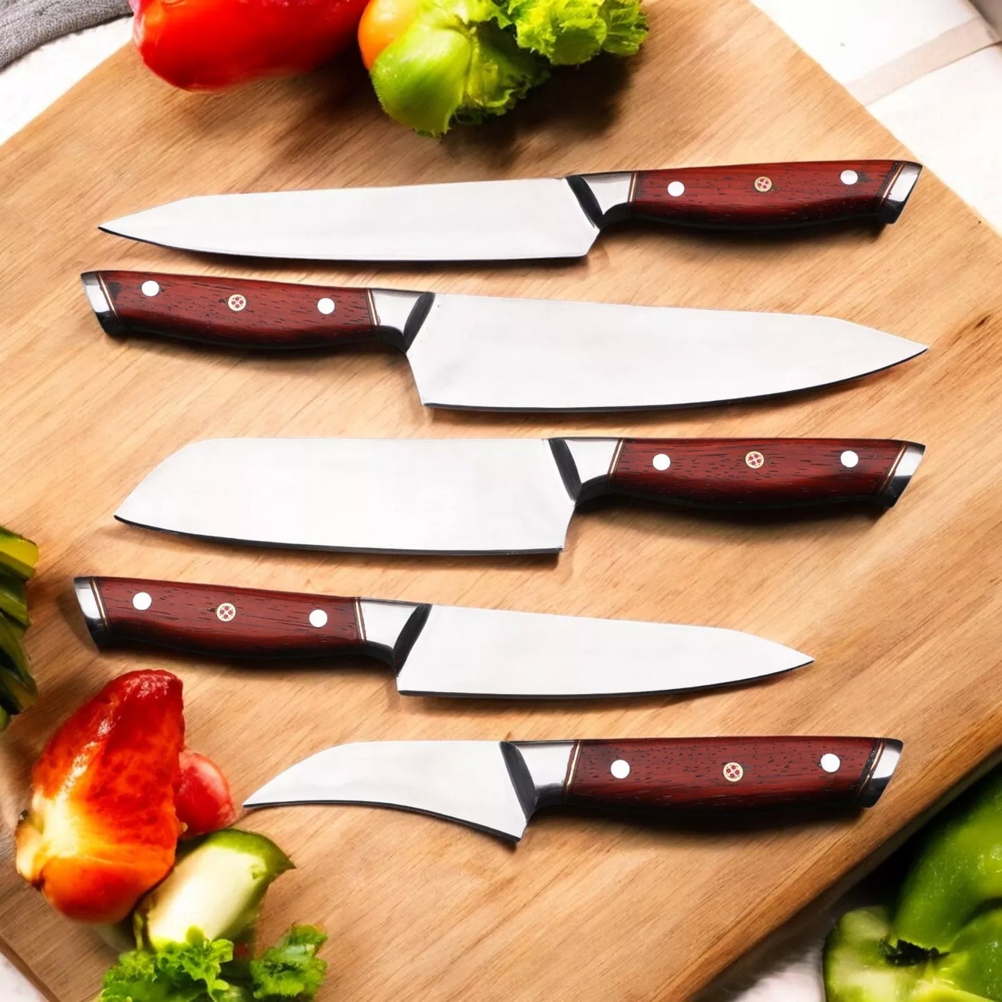 5PCS HANDMADE KITCEHN SET FULL TANG KNIVES SET WITH LEATHER COVER || DRS KNIVES HUB
