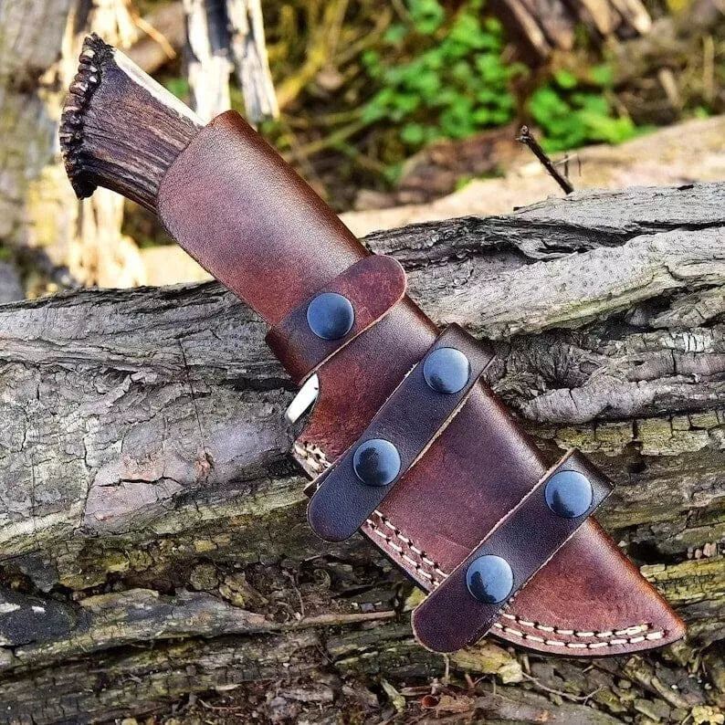 Stag Handle  Hunting Fixed Blade Hunting Skinner Deer W/Sheath Handmade Outdoor Knife