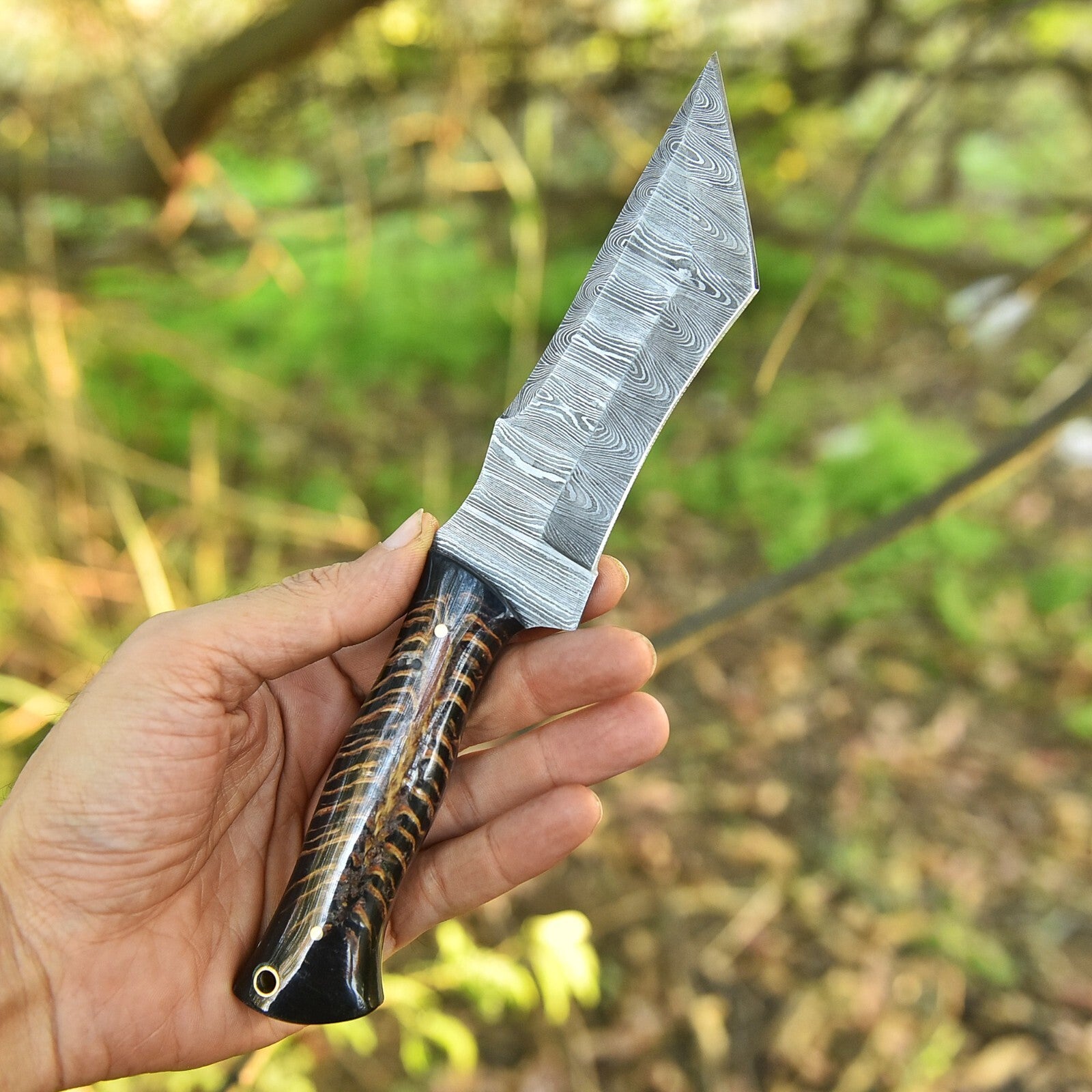 Damascus Steel Tanto Camping Knife | Pine Cone Handle || DRSKNIVES HUB