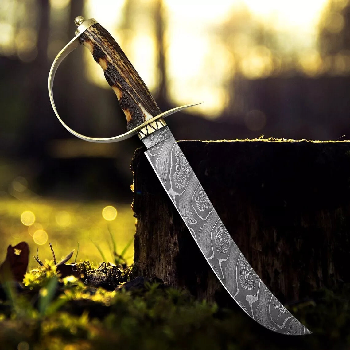 Damascus Steel Bowie Knife, Damascus Tactical Bowie Gift For him D-Guard Damascus Knife