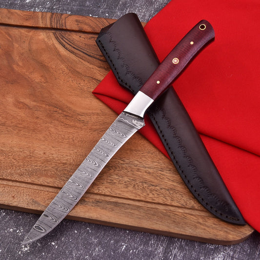 Custom Handmade Damascus Steel Fillet Knife – Ideal for Hunting, Fishing, and Culinary Use