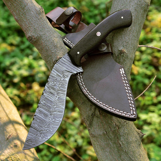 11" Custom Handmade Damascus Steel Kukri Knife with Leather Sheath