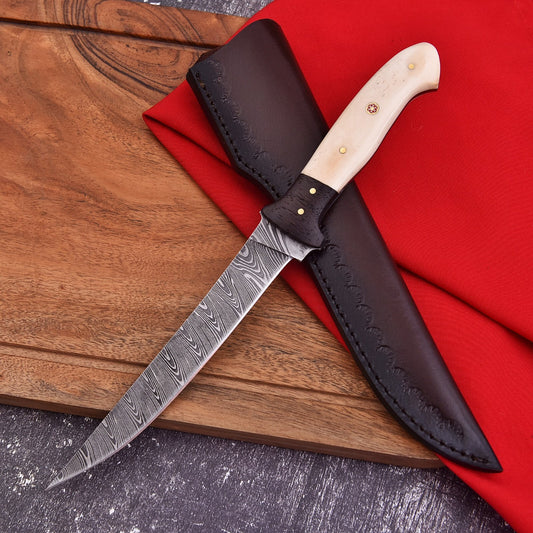 Custom Hand-Forged Damascus Steel Fillet Knife for Hunting, Fishing, and Culinary Use