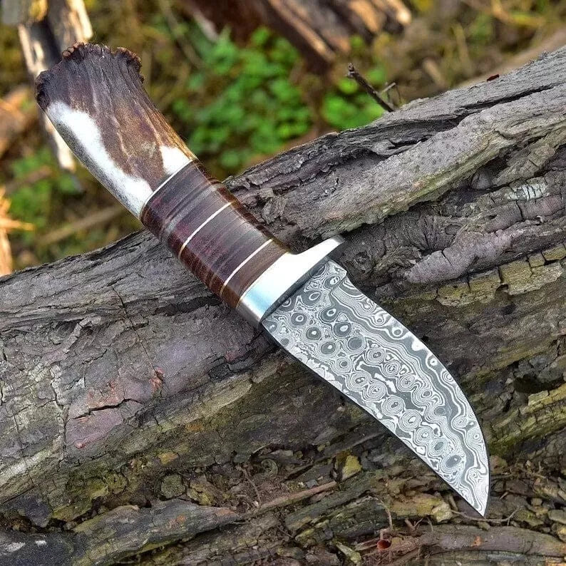 Stag Handle  Hunting Fixed Blade Hunting Skinner Deer W/Sheath Handmade Outdoor Knife