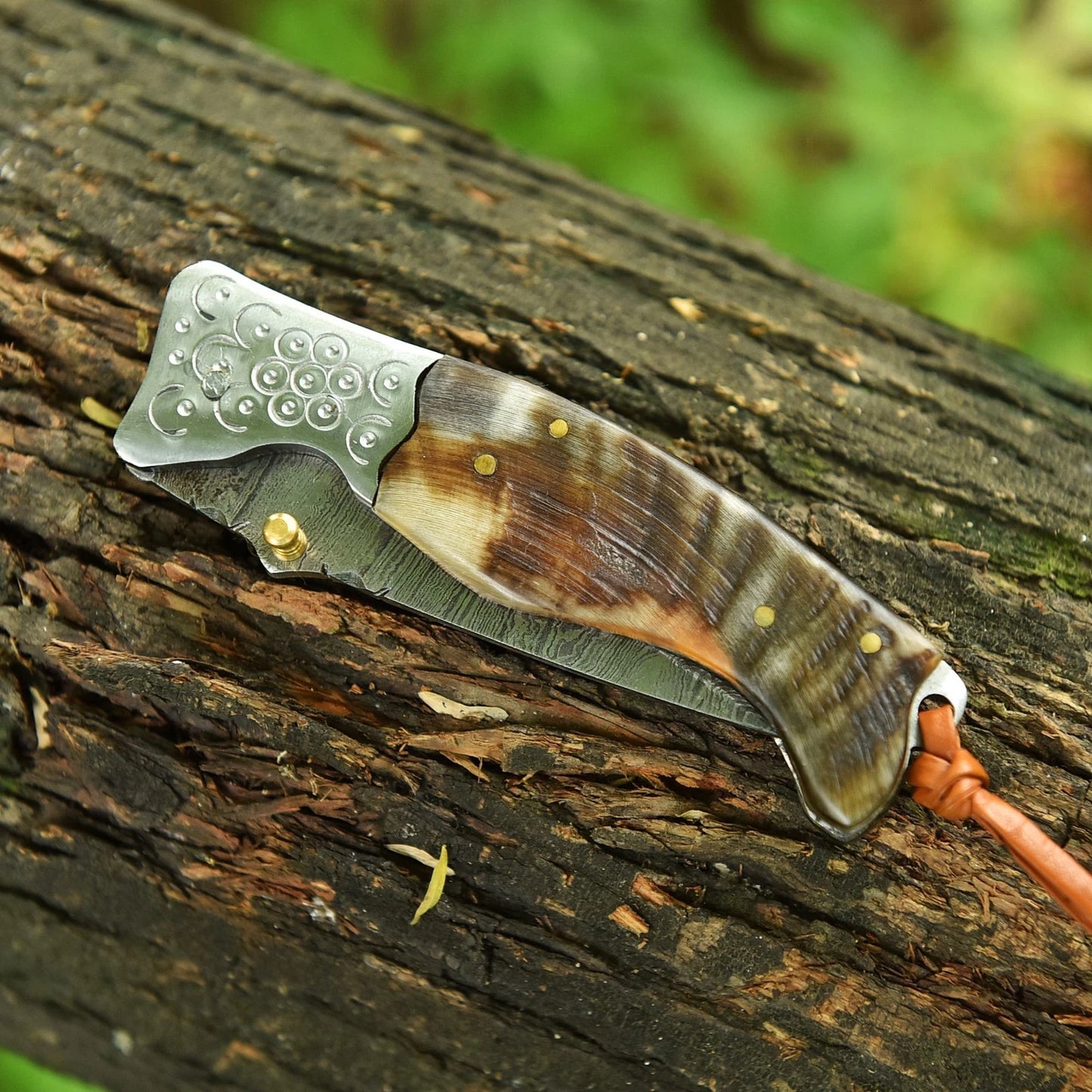 Custom Hancrafted  Damascus Folding Blade Pocket Knife With Leather Cover
