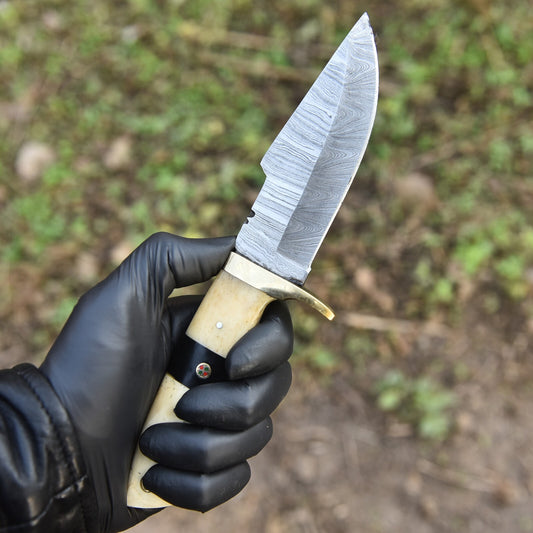 Custom Handmade Damascus Steel Bowie Knife – 8" Survival Hunting Knife with Leather Sheath | DRSKNIVES HUB