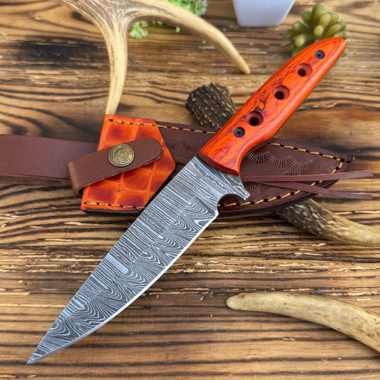 Custom Hand-Forged Damascus Steel Hunting Tactical Skinner Knife with Leather Sheath | DRSKNIVES HUB