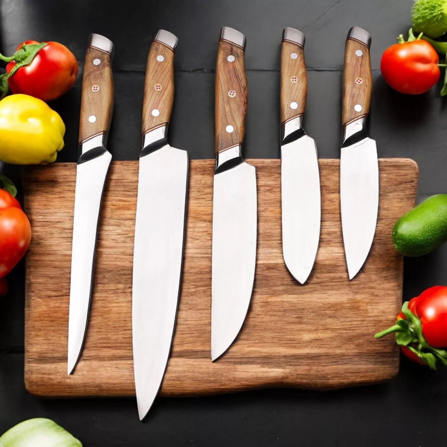 FULL TANG HANMADE STAINLESS STEEL KITCHEN KNIFE SET 5PCS SET || DRS KNIVES HUB