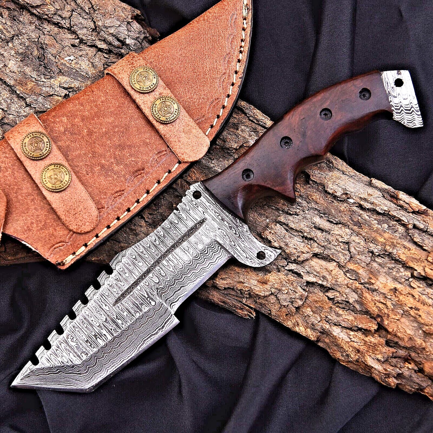 Custom Hand Forged Damascus Steel Hunting Tracker Knife with Sheath