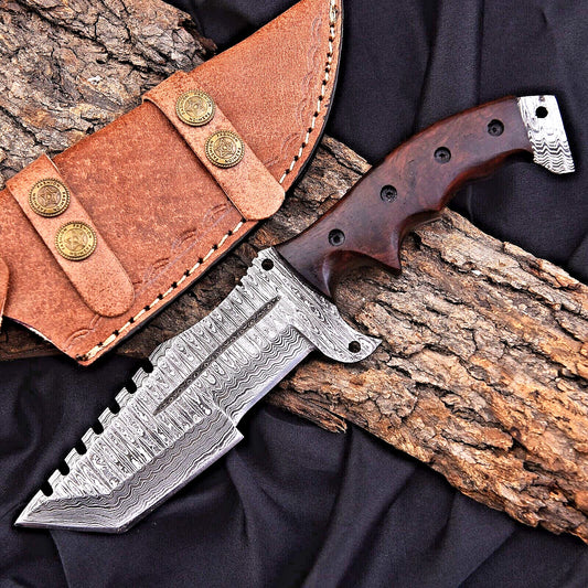 Custom Hand Forged Damascus Steel Hunting Tracker Knife with Sheath