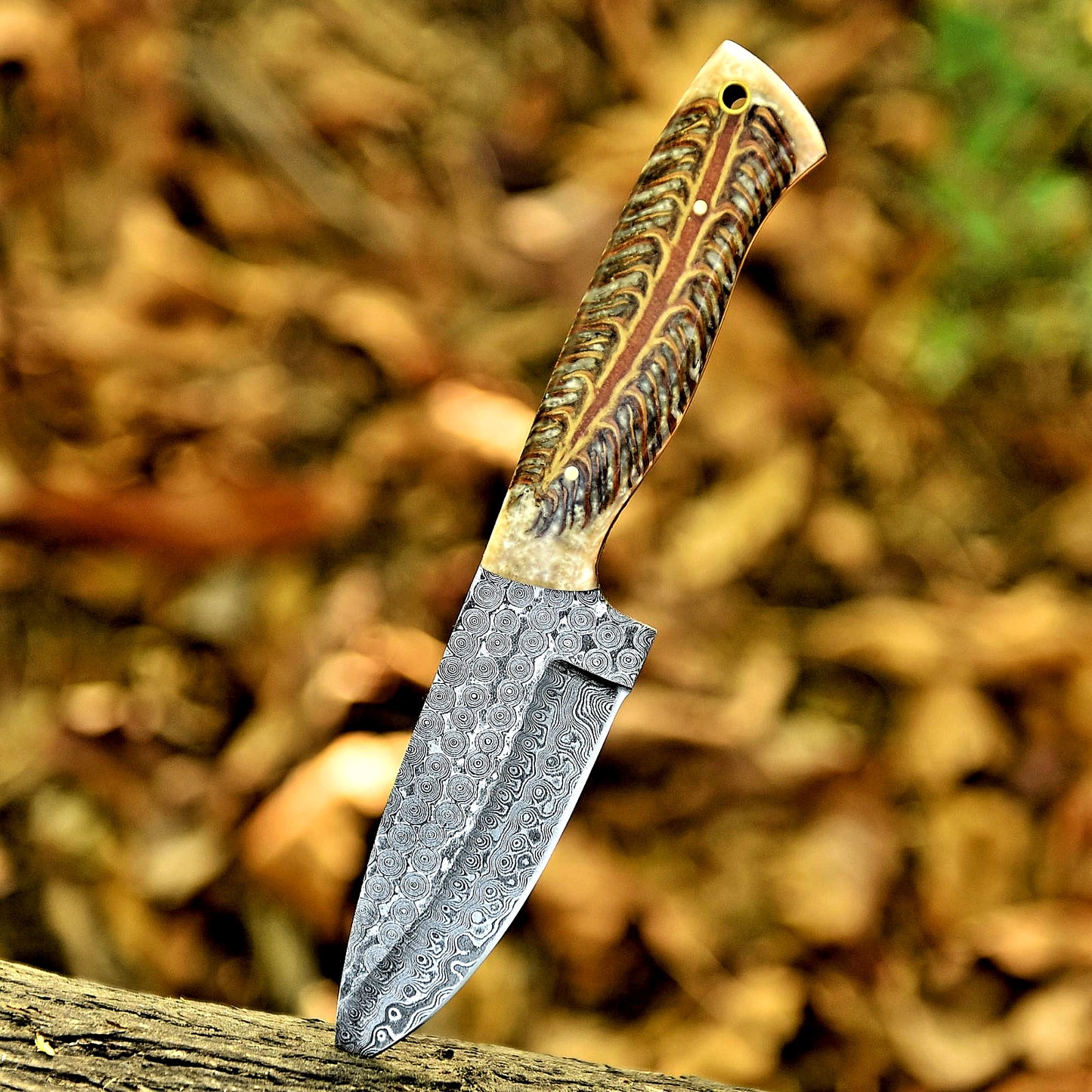 Damascus Steel Blade Hunting Knife Camping Survival Knife With Leather Sheath Cover