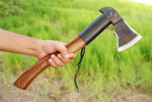 Custom Hand-Forged High Carbon Steel Axe – Tomahawk Hatchet with Rosewood Handle (16" Overall Length) | DRSKNIVES HUB