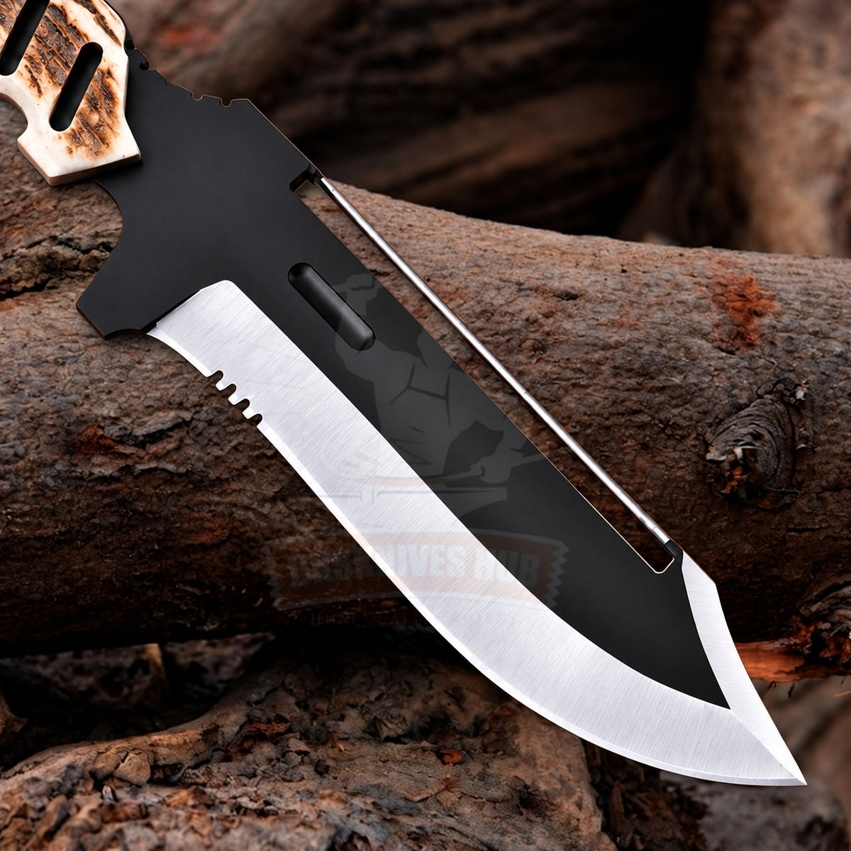 Handmade Stainless Steel Hunting  Bowie Knife  Powder Coated Blade Stag Antler Handle, Leather Sheath DRSKNIVES HUB