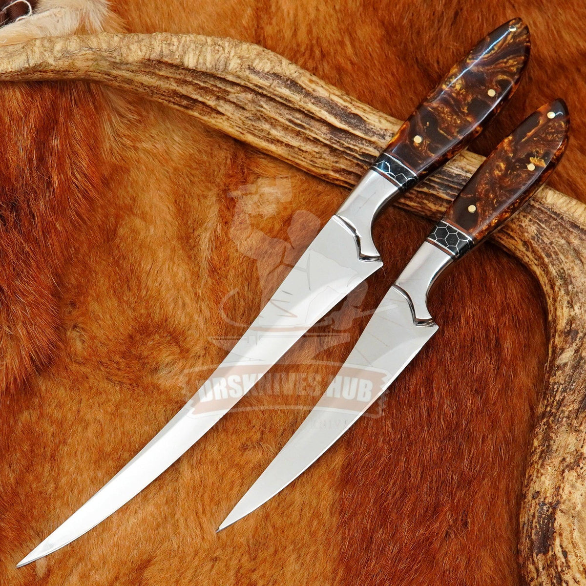 Two handmade stainless steel fishing fillet knives